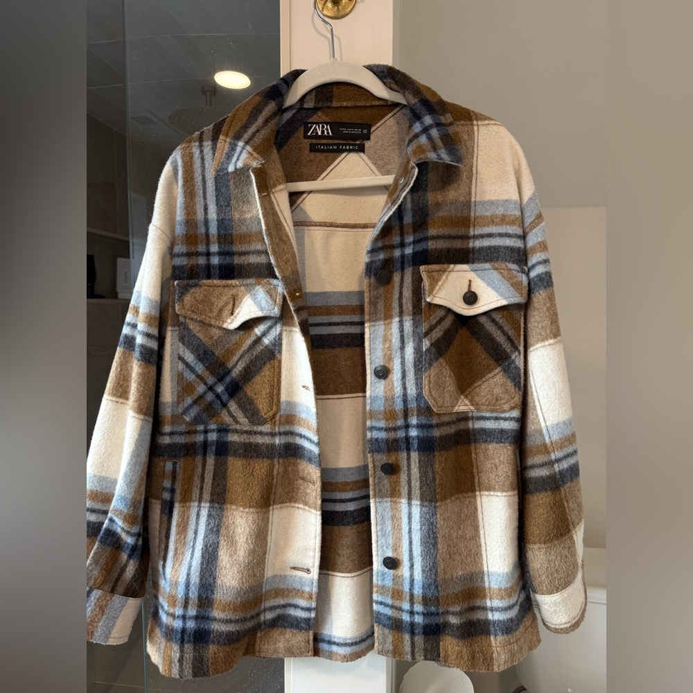 Zara Checkered Jacket in Brown and White
